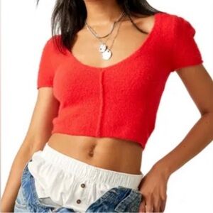 Free People Keep Me Warm Red Crop Top Size Large